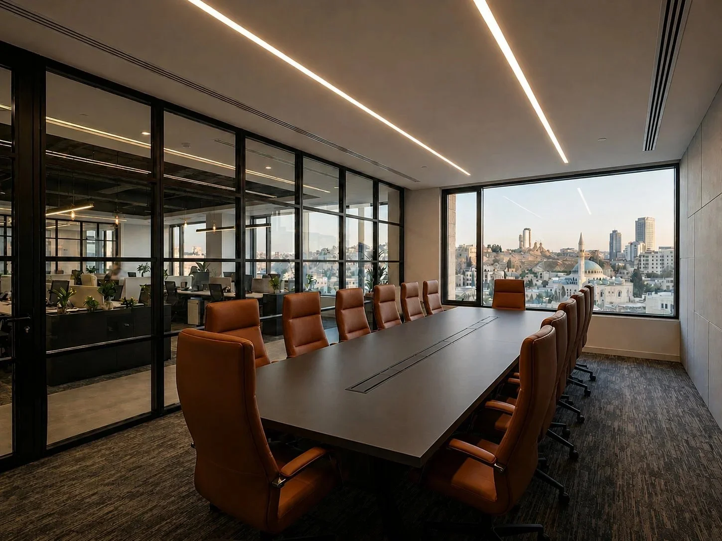 ERGO boardroom installation Amman Jordan — executive meeting room with glass partitions